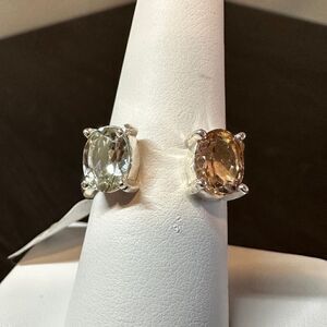 Stunning 1.5ct each champagne topaz, prasiolite and sterling silver ring!